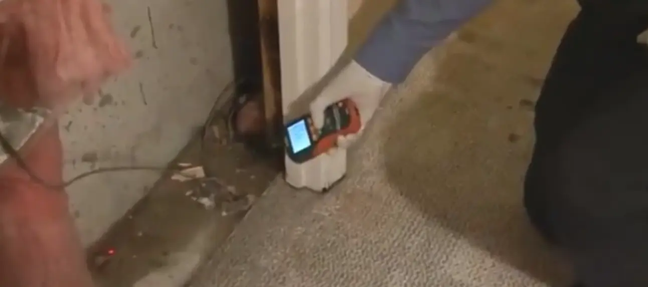Water damage restoration technician performing water extraction in a Los Angeles home