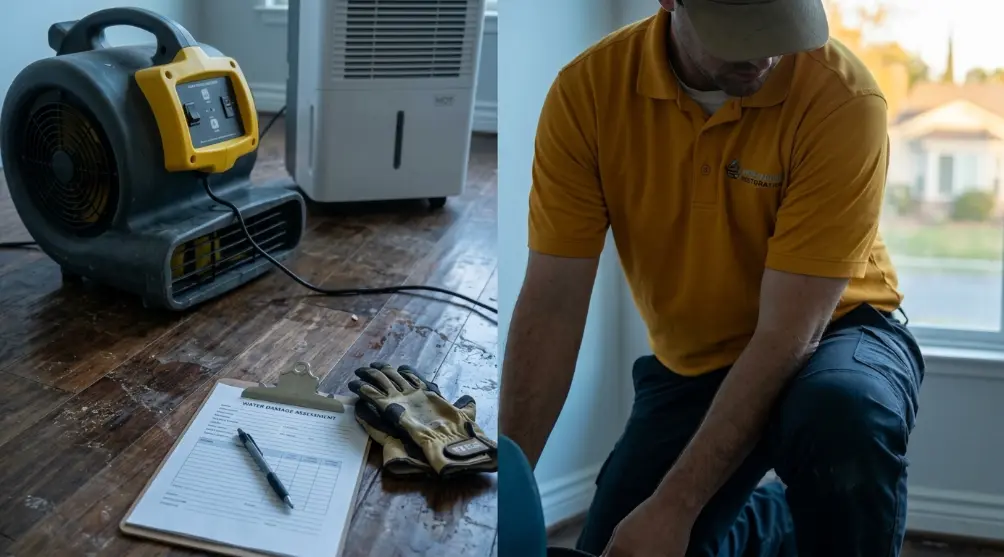 Water damage restoration in California: work underway at a property